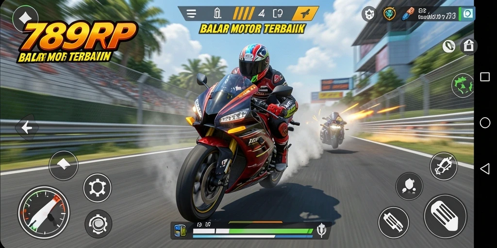 Tangkapan layar gameplay 789RP yang menunjukkan aksi balap motor.