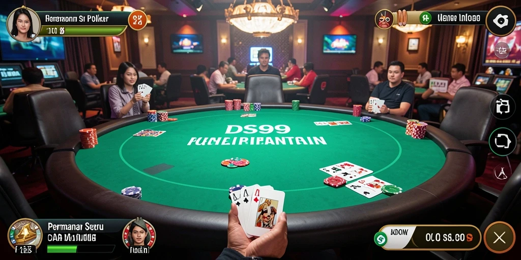 Screenshot dari gameplay DS99 yang menunjukkan suasana permainan poker.