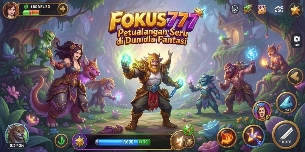 Screenshot FOKUS777 menampilkan karakter yang sedang menjelajahi dunia fantasi.