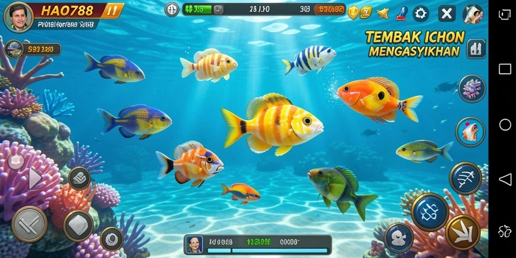 Screenshot utama HAO788 menampilkan aksi tembak ikan yang seru.