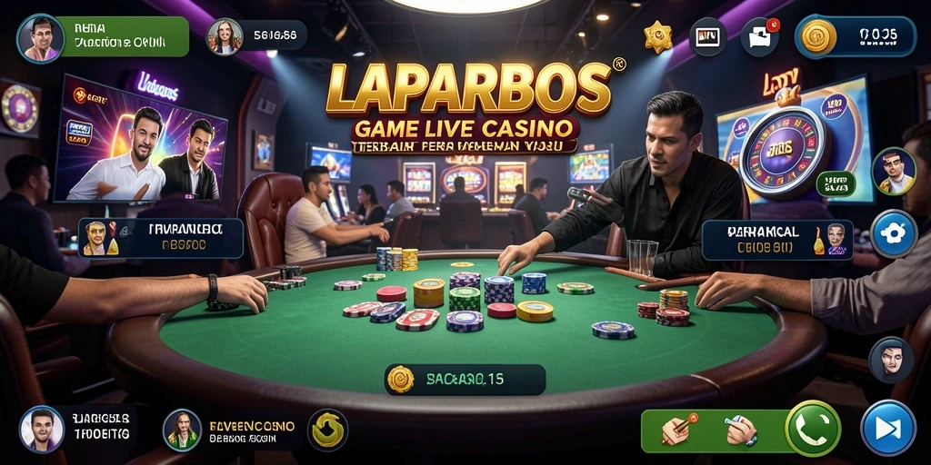 Screenshot utama LAPARBOS menampilkan dealer langsung dan permainan Live Casino yang seru.