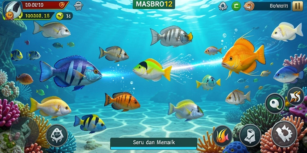 Screenshot menunjukkan pengalaman seru menembak ikan di MASBRO12.