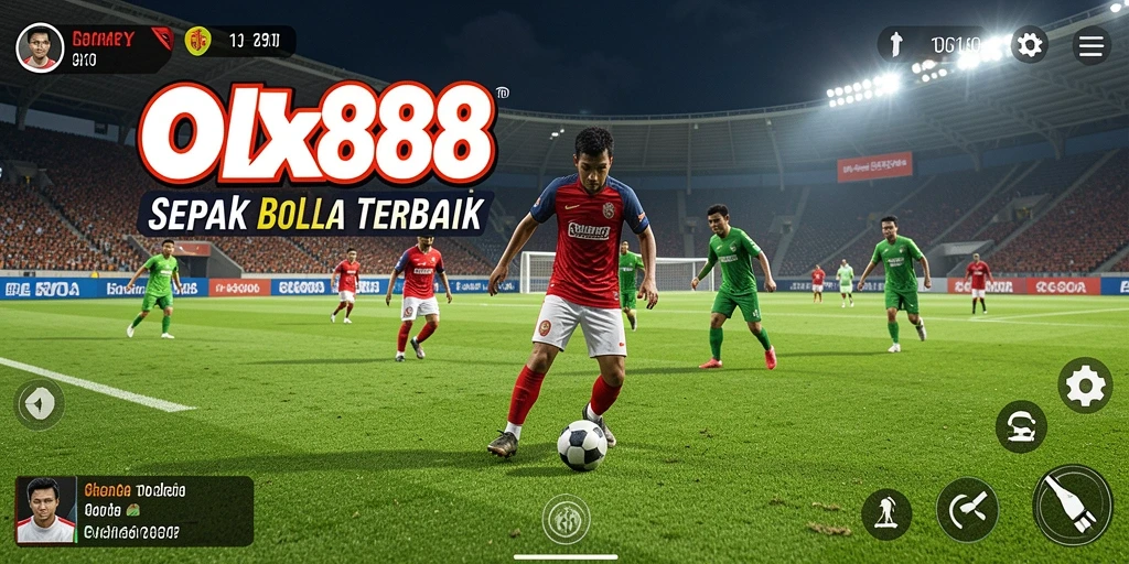 Screenshot OLX888 menampilkan aksi seru pertandingan sepak bola.