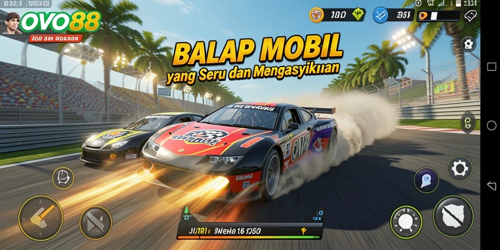 Screenshot gameplay OVO88 menampilkan balapan yang mendebarkan dan grafis menakjubkan.