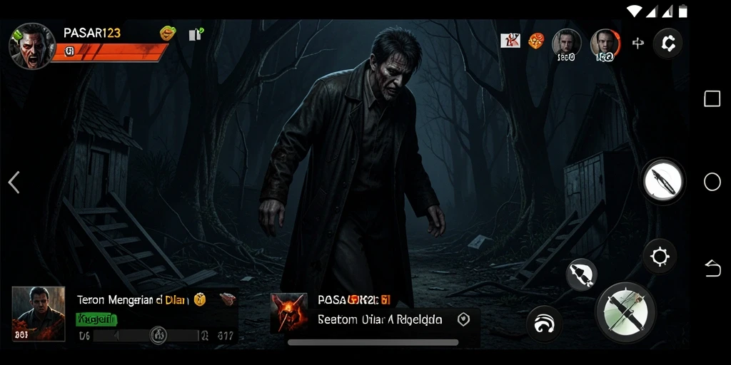 Screenshot gameplay PASAR123 yang menunjukkan suasana horor yang mencekam.