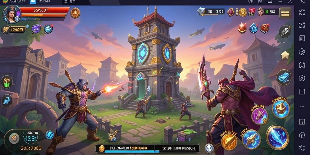 Screenshot gameplay SGPSLOT yang menampilkan pertahanan menara.