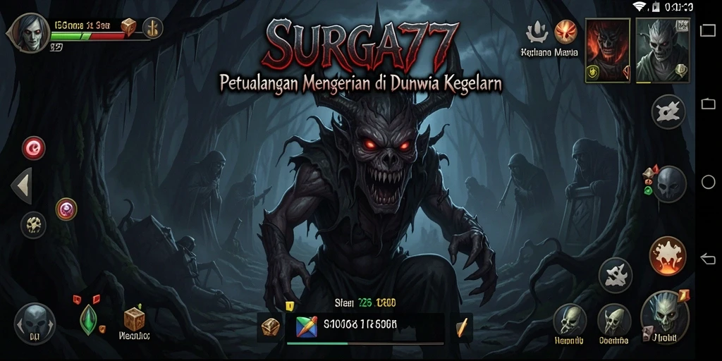 Tampilan gameplay SURGA77 yang penuh dengan elemen horror mendebarkan.