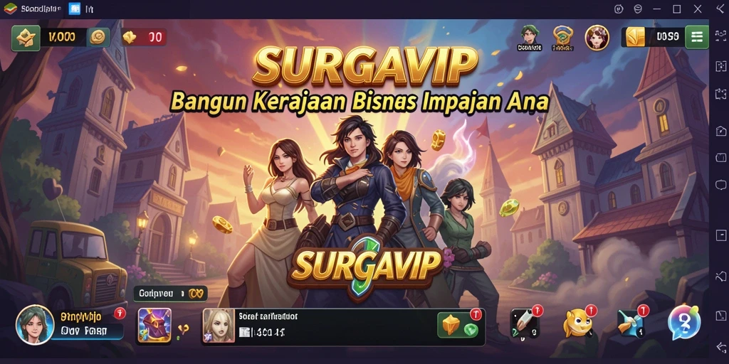 Tampilan gameplay menarik dari SURGAVIP yang menyajikan dunia bisnis Tycoon.