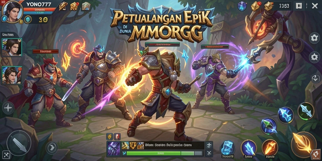 Screenshot YONO777 menunjukkan aksi seru di medan perang MMORPG.